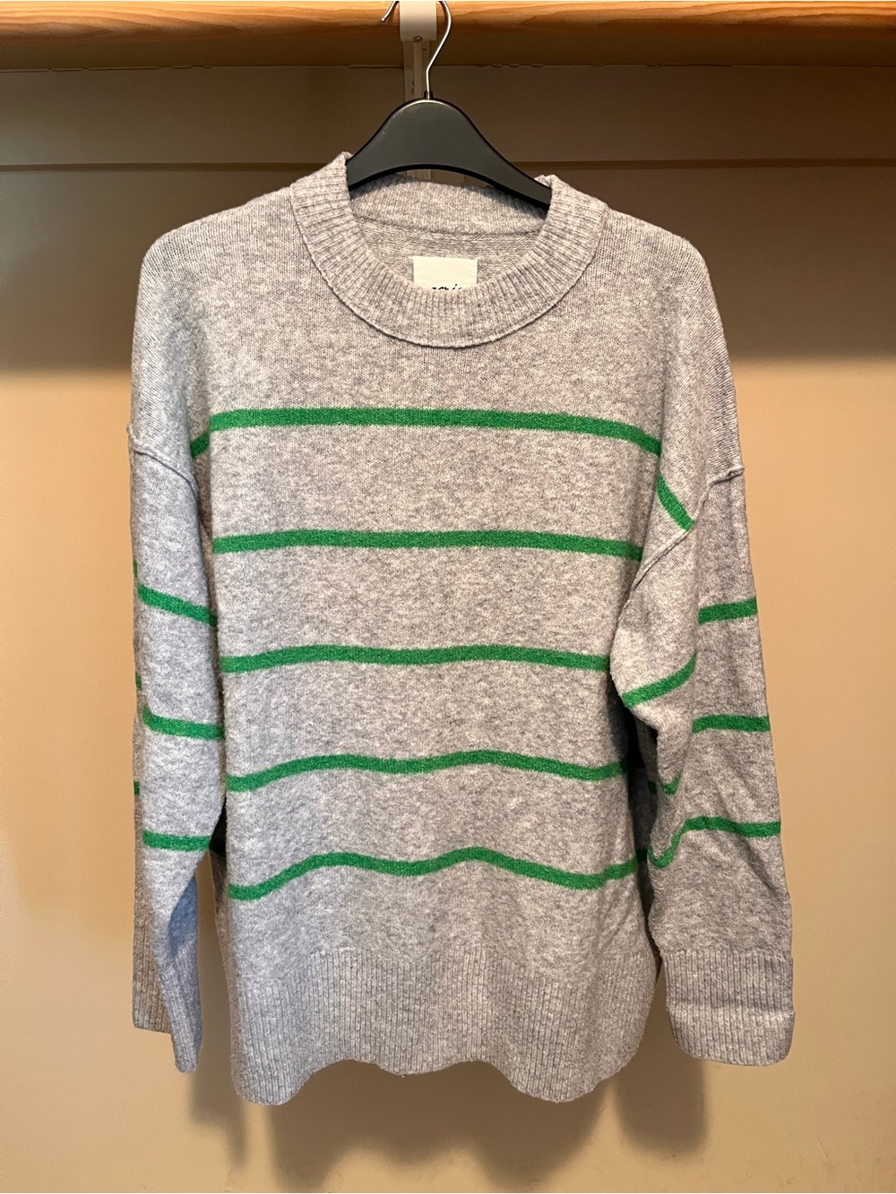aerie Gray Crewneck Sweater with Green Stripes